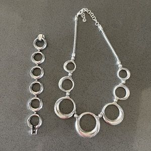 Brighton Hammered Bold Rings Disk Circle Crystal Pendant Necklace & Bracelet set
